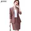 High End Brown Suits Long Sleeve Women Slim Fashion Temperament Interview Formal Blazer And Skirt Office Ladies Work Wear 210604