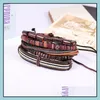 Charm Bracelets Jewelryvintage Mti-Piece Set Of Hand-Made Wood Bead Wax Rope Leather Bracelet Male Drop Delivery 2021 9Jder