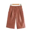 Women Chic Fashion Faux Leather Side Pockets Shorts Vintage High Waist Zipper Fly Female Short Pants Mujer 210521