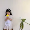 Koreaanse stijl zomer baby meisjes plaid losse korte mouw dresse katoen patchwork bib prinses jurken 210615