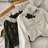 Kvinnor Blus Sexig Halter Top Slash Neck T-shirt Vårdragning Pläterad Långärmad Causal Blusas Koreanska 210519