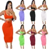 Kvinnor Casual Dresses Sexig Solid Color Bare Midriff Dress Multicolor Set 2 st