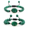 Fili di perline Fascino Bracciale con pendente ovale in malachite 6MM 8MM Perline Corda in pelle Braccialetti intrecciati Coppia braccialetti Catena di gioielli Regalo per venerdì