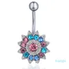 D0691 (4 cores) Clear Ab Shot Flower Button Button Anel Piercing Corpo Jewlery 1.6 * 11 * 5/8 Belly Ring Body Jóias