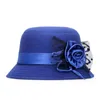 Шляпы со скупыми полями, модные котелки, элегантные женские формальные фетровые шляпы с имитацией шерсти и цветком, осенне-зимняя согревающая кепка-ведро 8447460