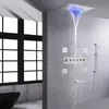 Système de robinet de douche à effet de pluie brossé thermostatique, ensemble de mélangeur de salle de bains monté au plafond, pomme de douche à pluie cascade LED 14 X 20 pouces 1884391