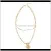 Pendant & Pendants Drop Delivery 2021 Fashion Women Necklaces Disc Avatar Geometry Pearl Clavicle Chain Multilayer Gold Necklace Set Wedding