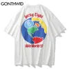 Tees Shirt Sommar Män Streetwear Harajuku Earth Karta Skriv ut Kortärmad T-shirts Bomull Casual Hip Hop Loose Tshirt Toppar 210602