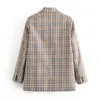 Women Office Wear Plaid Blazer Coat Fashion Single Breasted Långärmade Fickor Kvinnor OuterWear Casual Suit Blazers Chic Toppar 210430