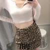 Traf Women Chic Fashion Leopard Print Mini Kjol Vintage High midjan Back dragkedja kvinnliga kjolar Mujer 210415