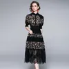 High-end Womens Lace Klänning Kortärmad Retro Trendiga Sommar Klänningar Temperament Noble Lady Dress Prom Evening Dresses