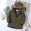 겨울 소년 플러스 벨벳 두꺼운 솔리드 컬러 코튼 패딩 재킷, 어린이 후드 따뜻한 패션 패션 NE 211203