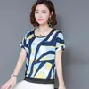 summer clothing short sleeve silk chiffon Blouse women tops and fashion o-collar print plus size 4545 50 210417