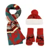 Christmas Red Happy Women Scarf Hat & Gloves Set With Classical Christmassy Deer Snow Flowers Pattern Pom-pom Beanie