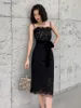 Letnie Vestidos Fashion Sexy Spaghetti Paski Bez Rękawów Koronki Sashes Damskie Suknie Office Lady Midi Dress 210421