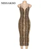 Missakso Snake Print Druk Midi Club Elegancka głęboka na szyja przyjęcie bez pleców Slim Women Summer Sexy Spaghetti Strap BodyCon Sukienka 210625