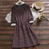 Japanse mori meisje vintage jurk lente herfst vrouwen lange mouwen bloemen print katoenen jurken donkerrood, gember geel vestidos 210520