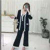 Kvinnor Casual Ol Pant Set Spring Ladies Liten Fragrant V Neck Vest Top + Cardigan + Wide-Ben Byxor Suit Stickad Tre-Pipe Suit 210515