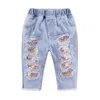 Mudkingdom Sparkly Paillettes Ragazze Crop Jeans Moda Gamba Dritta Bambina Ritagliata Pantaloni Denim Pantaloni Bambino Vestiti Estivi 210615