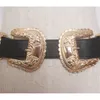 Fantastique ceinture à franges longues Black Black Designer pour femmes Faux en cuir long Papinon à double or Borde à boucle à la tendance X032401006