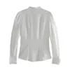 Katara Casual Bow O Neck White Blouses Women Fashion Ruffles Shirts Elegant Slim Puff Sleeve Tops Female Ladies IP Women's &