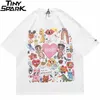 Män Oversize T Shirt Hip Hop Streetwear Painting Letter Heart Rainbow Angels Print Tshirt Harajuku Bomull Kortärmad T-shirt 210707