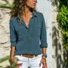 İlkbahar Yaz Rahat Bluz Kadın Üst ve Gömlek Uzun Kollu Düğme Cep Siyah Katı Turn-down Yaka 210719