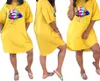 Women's Print Lips Dress Round Neck Short Sleeve Loose Casual Long T Shirt Midi Dresses Plus Size S-3XL