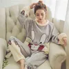 Inverno Flanela Pijama Set Coral Fleece Pajama Mulheres Espessamento Dos Desenhos Animados Senhoras Casas Terno de Serviço Plus Velvet Inverno Pijama Set 211211