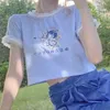 Mingliusili Kawaii T-shirt Femmes Mode Angel Crop Tops Sexy Summer Anime Tee Shirt Style Japonais Dentelle Femme T-shirts 210623