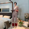 Super Mjukt Touch Sleepwear Flower Printed Women Home Kläder Höst Vinter Satin Pajama 2 Piece Set