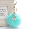 Zoeber Fake Rabbit Fur Ball Keychain Pompom Nyckelring Pom Key Rings Ballet Angel Girl Fourrure Pompon Kvinnor Väska Smycken G1019