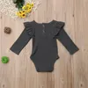 Rompers 2021 Brand Born Infant Kids Baby Girls Boys Autumn Causal Bodysuits Ruffles Long Sleeve Solid Warm Jumpsuits Outfit 0-24M