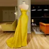 Bright Yellow Mermaid Prom Dresses Sequins Strapless One Shoulder Satin Sweep Train Party Dress Robe Formal Evening Gowns 2024