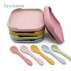 4pc Baby Silicone Plate Set Kids Bowl Plates Feeding Spoon Children's Dishes Kid Dinner Platos Tableware 211026