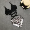 Kobieta Swimwear Sexy Leopard High Waist Bikini Kobiety Kostiumy Kwiatowe Plus Size Super Garnitur Koszulki Swimsuits 210520