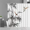 インク絵画竹の葉鳥のシャワーカーテン山の水の植物の風景防水浴室のカーテン中国の家の装飾211116