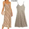 Snake Print Long Robe Femmes Summer Spaghetti Strap Sexy Party ES Femme V Cou Sans Manches Vintage Midi 210519