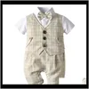 Vente transfrontalière usine été robe pour enfants garçon Ha Yi Gentleman manches courtes bébé body faux deux gilet Creeper R8H24 barboteuses Kbas1