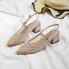 Summer Women Sandals Female Mesh Air Dots Bowtie Sexy Elegant Thick High Heel Pointed Toe Sandals Plus Size 33~43 210520