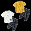 Moda de Verão 3 4 5 6 7 8 10 12 Anos Animais Imprimir Tripulação Pescoço Camiseta + Shorts Bonitos 2 Pcs Conjuntos de Algodão para Crianças Baby Boys 210529
