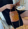 4Colors Leather Desinger Kidsflower Print Chain Handväskor Prägling Cirkulära hinkväskor PU Messenger Coin Purse Single Shoulder Bag Kids Purse