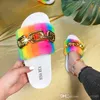Summer Women Slippers Leisure Fashion Slides Designer Rainbow Fur Chain Shoes Flat Flip Flop