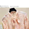 Spring Women's Blouse Korean Style Bow Tie Collar Lantern Sleeve Bright Silk Print Shirt Casual Loose Female Tops 210506
