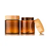 150g 250ml Empty Cream Container PET Frosted Amber Cosmetic Refillable Facial Hair Mask Plastic Jar With Bamboo Lid 20pcs lot Stor298y