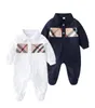 Cute Baby Boys Girls Rompers Spring Autumn Infant Long Sleeve Jumpsuits Turn-Down Collar Toddler Plaid Cotton Onesies Kids Clothing