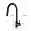 Matowy Black / Nikiel Kale Kuchenne Wyciągnij Kitchen Sink Water Dotknij Pojedynczy uchwyt Mikser Tap 360 Rotacja Kuchnia Prysznic Kran 211108