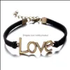 Charme pulseiras jóias vintage amor couro 6 cores bronze mtilayer bracelete para menwomen moda diy drop entrega 2021 qmlro