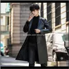 Ytterkläder Kläder Klädsel Drop Leverans 2021 Big Fur Collar White Overcoats Luxury Long Leather Jackor Black Winter Trench Coats för Mens
