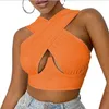 Kvinnors criss Cross Tank Tops Sexig ￤rml￶s fast f￤rgutsk￤rning Front Crop Top Party Club Streetwear Summer Lady Bustier Camis